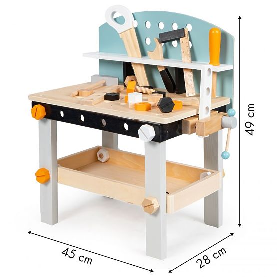 Wooden Workshop for Children, Workbench with Tools, 38 Elements ECOTOYS