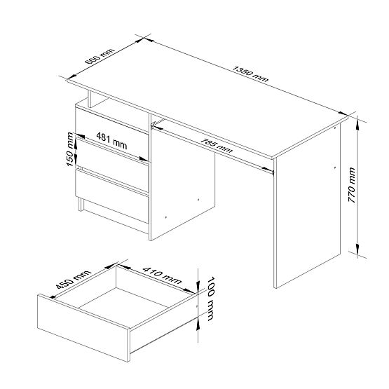 WRITING DESK CLP 135cm PK SONOMA / WHITE