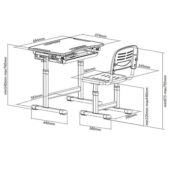 Writing table + chair Bambino for children - different colours