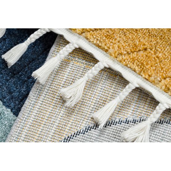 YOYO GD52 Carpet Gray/Yellow - Stars, Clouds, Patchwork for Children, Textured, Sensory Fringes