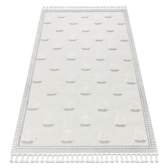 YOYO GD62 White/Grey Carpet - Clouds for Children, Textured, Sensory Fringe
