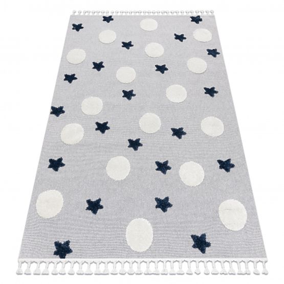 YOYO GD75 Carpet Gray/White - Stars, Circles for Children, Textured, Sensory Fringes