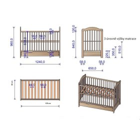 Baby cot Alek with removable partitions - natural