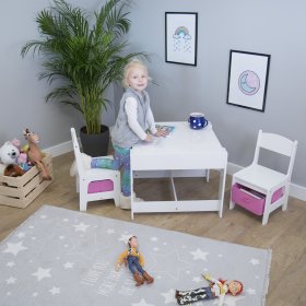 Ourbaby children's table with chairs with pink boxes
