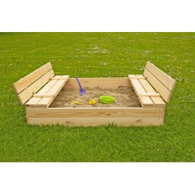 Children's sandpit with bench seats - foldable lid - 120x120 cm