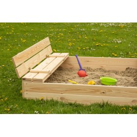 Children's sandpit with bench seats - foldable lid - 120x120 cm, SUN WOOD