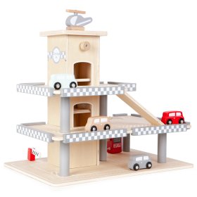 Alex's three-storey garage with a lift, cars and a helicopter, EcoToys