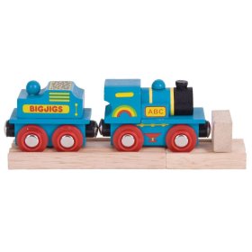 Bigjigs Rail Blue machine with tender + 2 rails, Bigjigs Rail