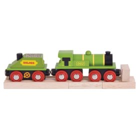 Bigjigs Rail Green locomotive with tender + 3 rails