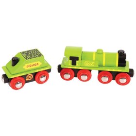 Bigjigs Rail Green locomotive with tender + 3 rails, Bigjigs Rail