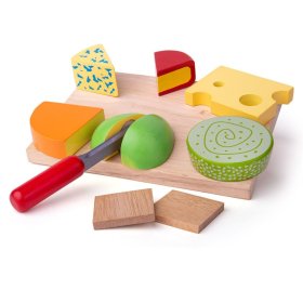 Bigjigs Toys Set of wooden food cheeses on a plate