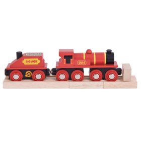 Bigjigs Rail Red locomotive with tender + 3 rails