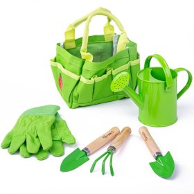 Bigjigs Toys Garden tool set in canvas bag green