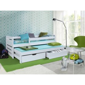 Children's bed with extra bed and barrier Praktik - White