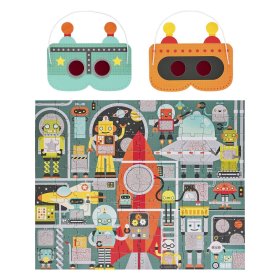 Petit Collage Puzzle robots 100 pcs with 3D glasses, Petit Collage