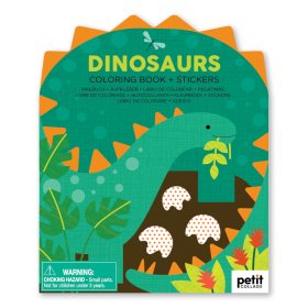 Petit Collage Coloring book with dinosaur stickers