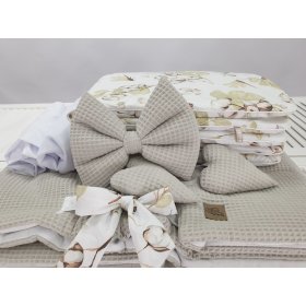 White wicker bed with equipment for a baby - Cotton flowers, TOLO