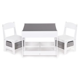 Set of children's table and 2 gray chairs