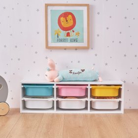 Shelf with storage boxes Explorer - blue / pink / yellow, SENDA