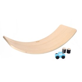 Wooden balance board with toy car and road