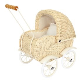 Wicker stroller for dolls - natural wood, small foot