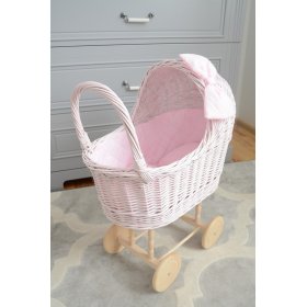 High wicker pram for dolls - pink, Ourbaby
