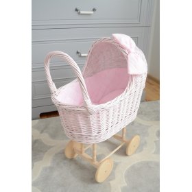 High wicker pram for dolls - pink