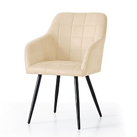 4x Upholstered Chair with Square Quilting Beige LUXANO Black Legs