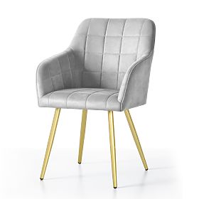 4x Upholstered Chair with Square Quilting Gray LUXANO Gold Legs