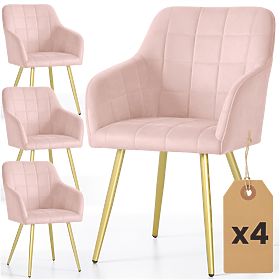 4x Upholstered Chair with Square Quilting Powder Pink LUXANO Gold Legs