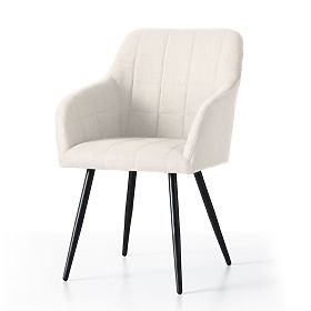 4x Upholstered Chair with Square Stitching Cream LUXANO Black Legs Lumos Fabric