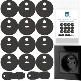 SIPO Protective covers for electric sockets, black - 12 pcs, Sipo