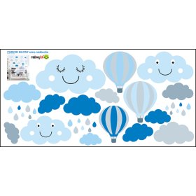 Wall Decoration - Grey-Blue Clouds and Balloons, Mint Kitten