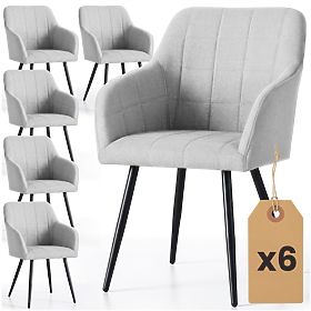 6x Upholstered Chair with Square Quilting Light Gray LUXANO Black Legs Lumos Fabric