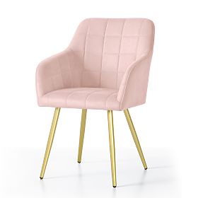 6x Upholstered Chair with Square Quilting Powder Pink LUXANO Gold Legs