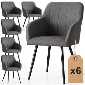 6x Upholstered Chair with Square Stitching Dark Graphite LUXANO Black Legs Lumos Fabric