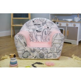 Children's chair Forest animals - pink-black-white