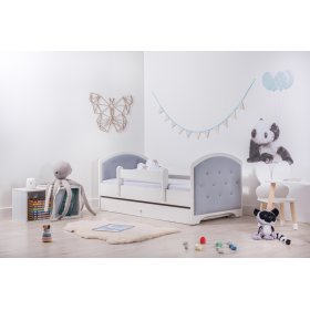 Upholstered bed Luna with barrier - light gray, BabyBoo