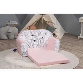 Children's sofa Forest animals - pink-black-white