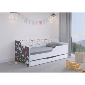 Children's bed with back LILU 160 x 80 cm - Dinosaurs, Wooden Toys