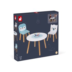 Janod Wooden table and 2 chairs - Bear and Penguin, JANOD