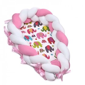 Baby nest 2in1 - Pink-white elephant, T-Tomi
