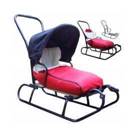 Children's sled with backrest and hood - red