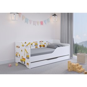Children's bed with back LILU 160 x 80 cm - Construction site, Wooden Toys