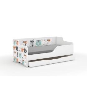 Children's bed with back LILU 160 x 80 cm - Animals, Wooden Toys