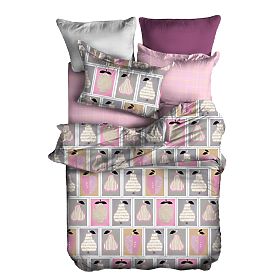 BASIC Bedding Powder Pink with Geometric Pattern 155x220_80x80*1 DecoKing