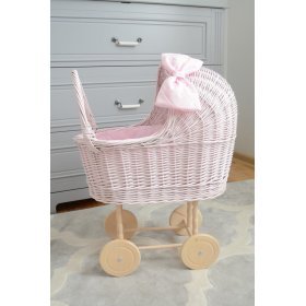 High wicker pram for dolls - pink, Ourbaby