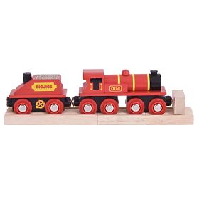 Bigjigs Rail Red locomotive with tender + 3 rails