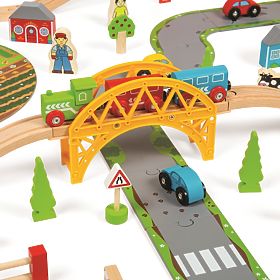Bigjigs Rail Wooden train track with country road 80 parts