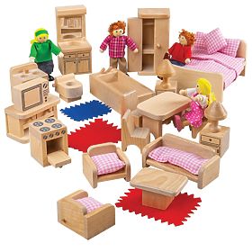 Bigjigs Toys Dollhouse Furniture and Family Figures Set, Bigjigs Toys